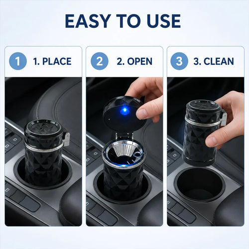 Car Cupholder Ashtray – LED Light, Lid & Portable Bin