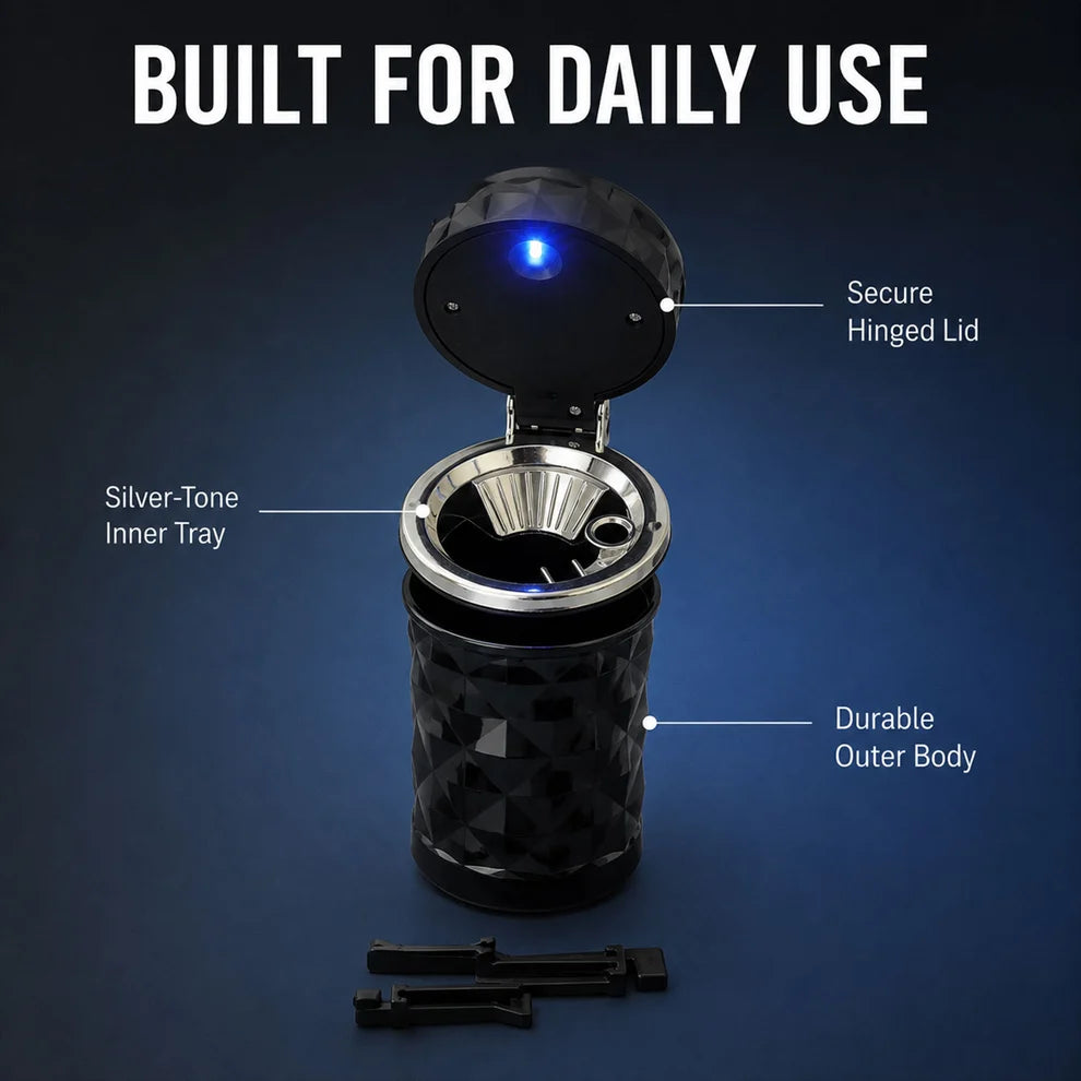 Car Cupholder Ashtray – LED Light, Lid & Portable Bin