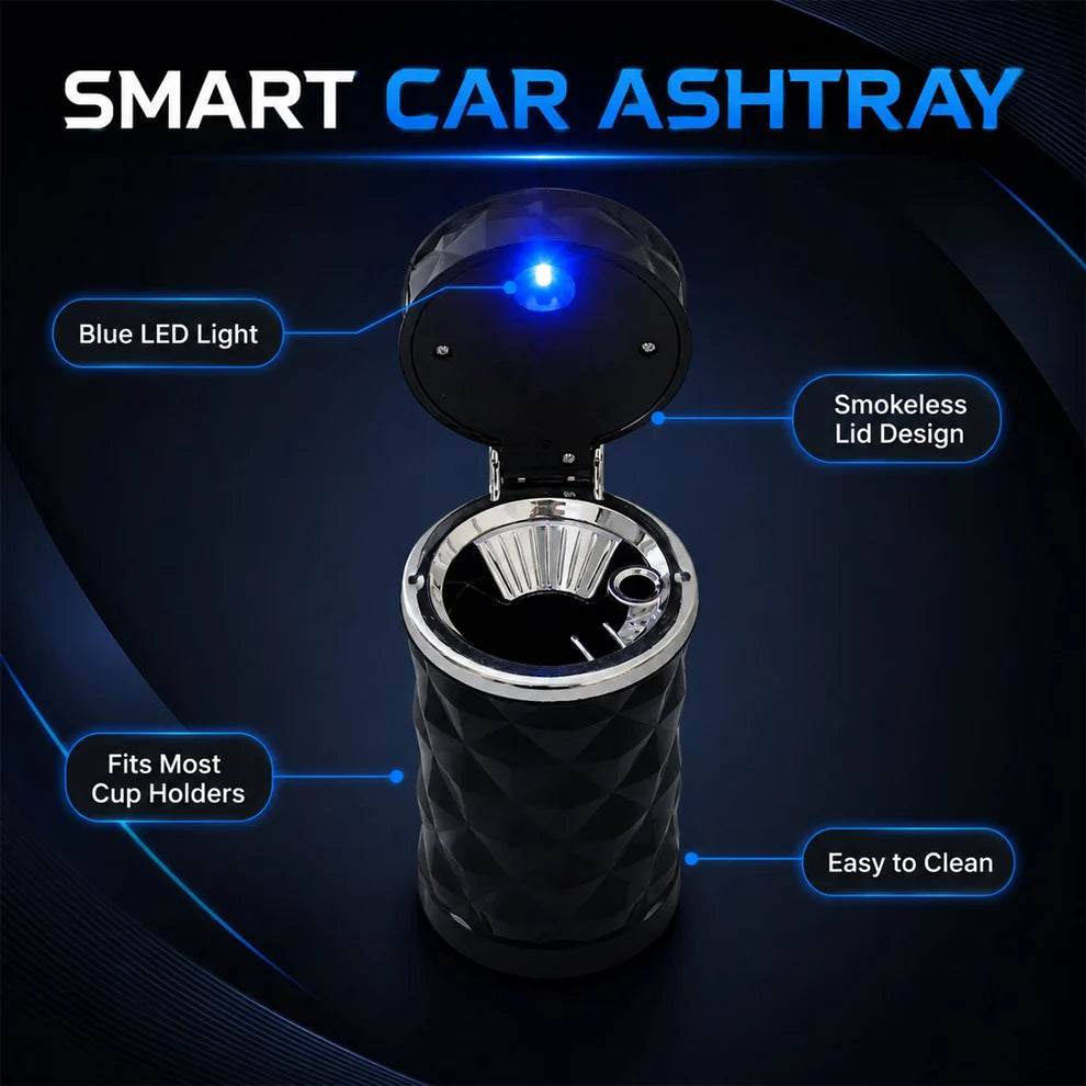 Car Cupholder Ashtray – LED Light, Lid & Portable Bin