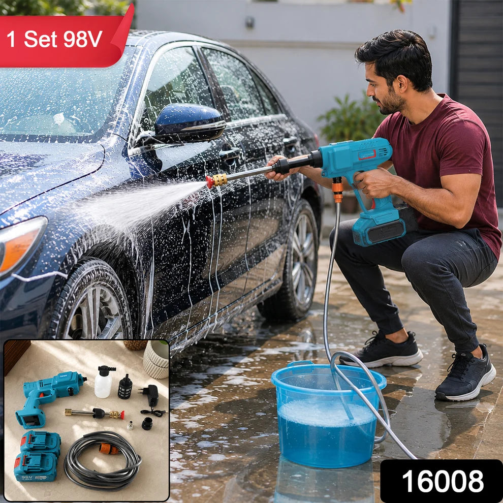 98V High Pressure Wireless Car Washer Kit with Battery and Accessories
