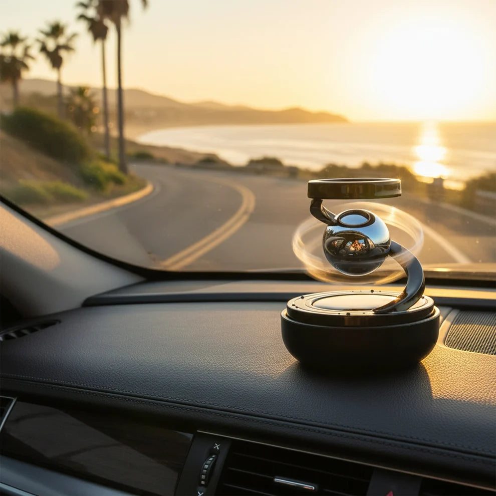 Solar-Powered Car Air Freshener – Rotating Galaxy Orb Design