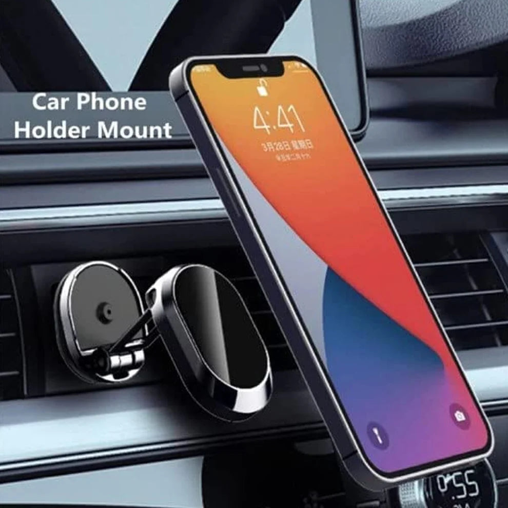 Magnetic Car Phone Holder – 360° Rotating Metal Mount